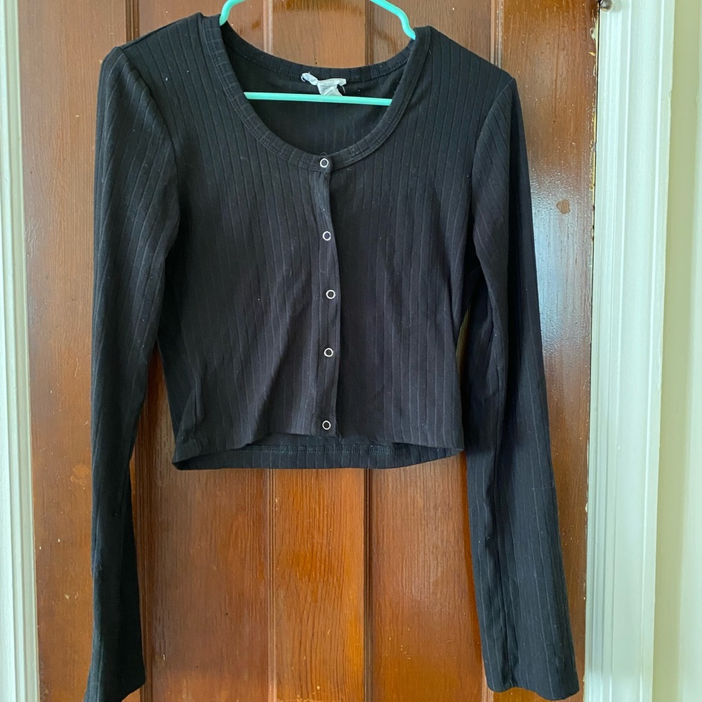 Black cropped button down sweater from CAPELLA